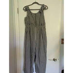 Mod Ref sleeveless linen cropped striped jumper romper  Large